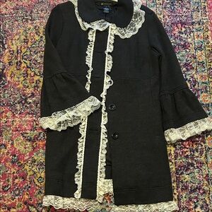 INC Gray 3/4 Sleeve Coat with White Lace Trim